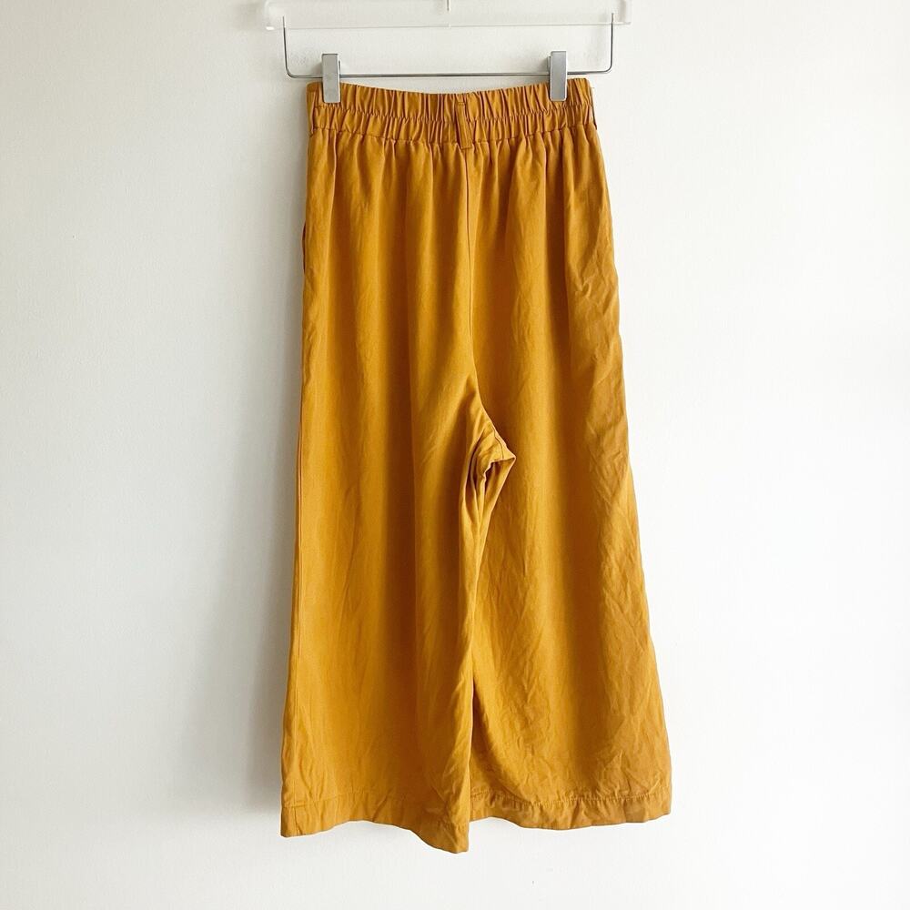 Zara Woman XS Wide Leg Cropped Pants Pockets Ochre Yellow Orange - Picture 4 of 7